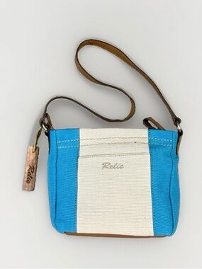 Relic Blue & Cream Canvas Crossbody with Brown Strap